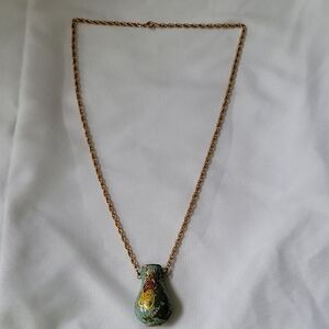 Vintage Cloisonne Vase Pendant Necklace